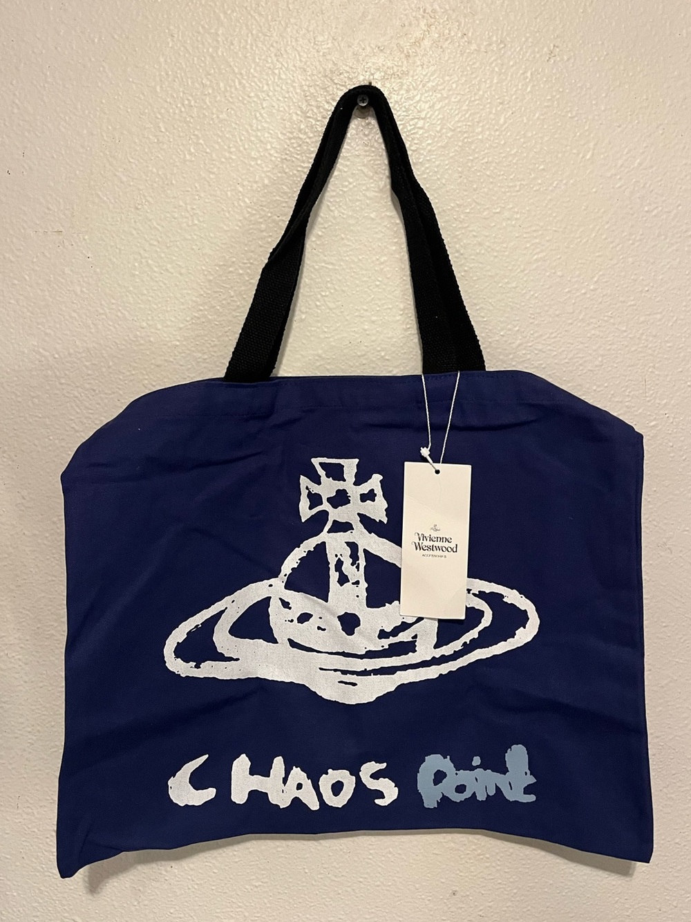 NWT VIVIENNE WESTWOOD “Chaos Point” Hoxton Shopper Large Orb Canvas Tote Blue